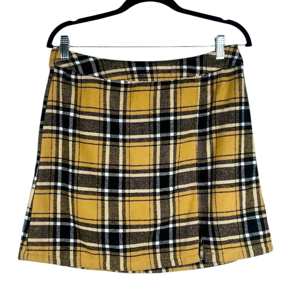 No Boundaries Y2K 90's Yellow Black‎ Plaid Clueless Cher Mini Skirt Size Large